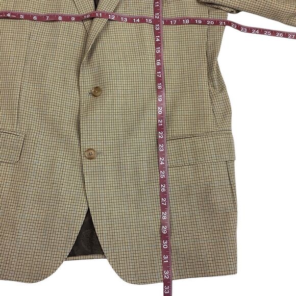 Robert Talbott Carmel Tan Blue Micro Plaid Blazer Jacket 42R Double Two Button - Picture 10 of 14